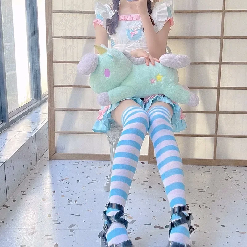 Calzini a righe lunghe con stampa zampa di gatto adorabile Anime coscia alta sopra il ginocchio donna ragazza Cosplay studente Kawaii Lolita calze di cotone