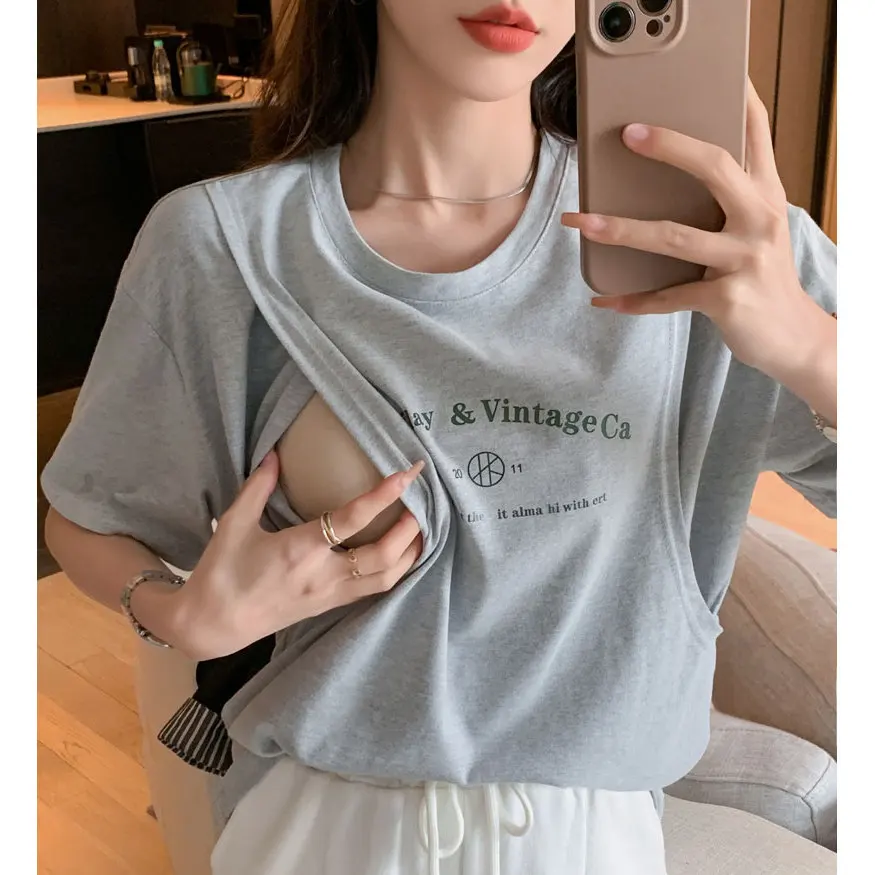Stilltop für den Sommer im Hot-Mom-Stil, kurzärmelige Stillkleidung für die Zeit nach der Geburt, vielseitiges Still-T-Shirt für den Sommer