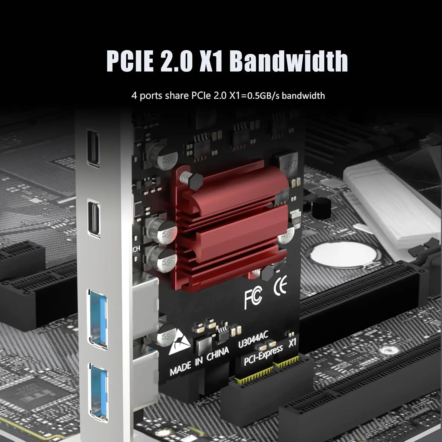 アップグレードされたPCIE拡張カード PCIE - 2ポートUSB3.2 Gen1 Type-C + 2ポートUSB3.2 Gen1 Type-A拡張カードアダプター デスクトップPC用
