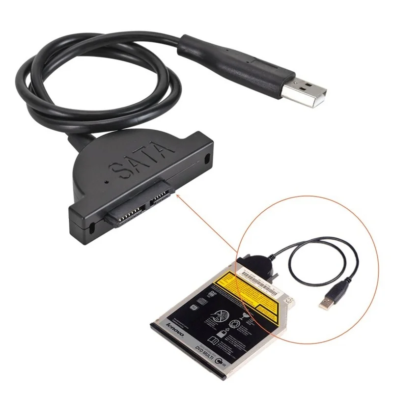 USB 2.0 TO MINI SATA II 7 + 6 13Pin อะแดปเตอร์สำหรับแล็ปท็อป CD/DVD Slimline Drive สายแปลงสายสกรูแบบคงที่ USB 2.0 SATA