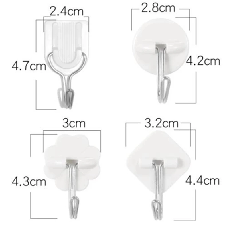 10Pcs/Set Wall Hook Key Holder Shelf White Small Plastic Hanging Strong Self-Adhesive 4-Shaped Home Bathroom Kitchen Accessories