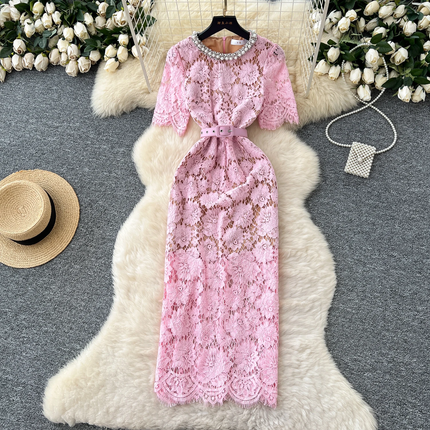 Chic vintage Sexy lace pencil dress Elegant Fairy korean fashion Boho Sundress women clothing Long dress
