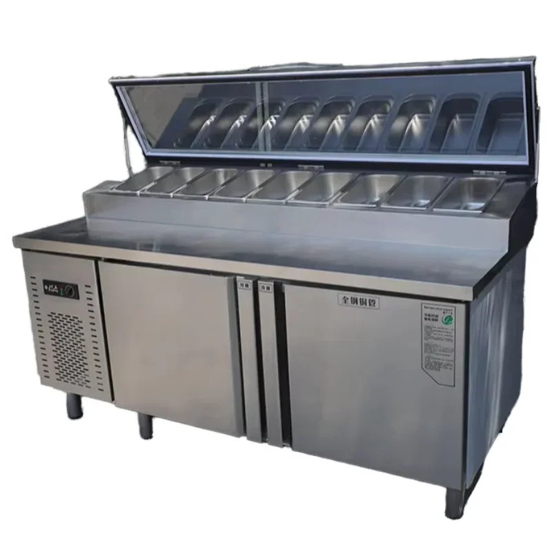 Restaurant Counter Refrigerator Workbench Chiller Pizza Counter Freezer Salad Refrigerator Pizza Preparation Table Refrigerator