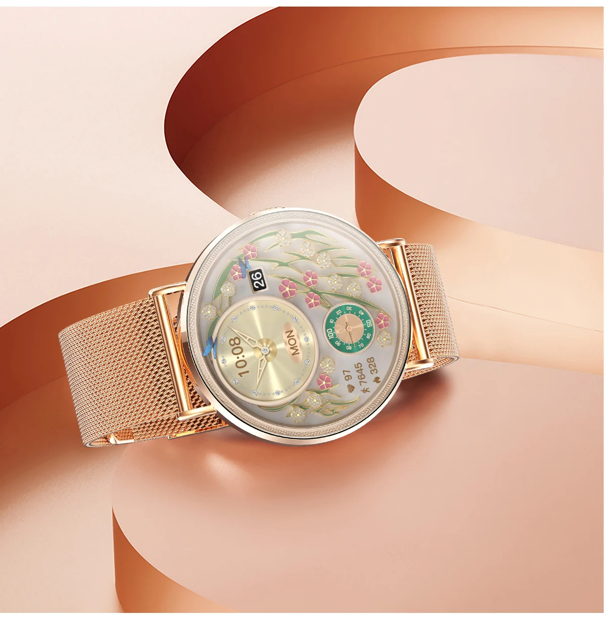 KM88 أنثى نساء ساعة ذكية 1.32 "AMOLED دائما على شاشة ثلاثية الأبعاد ديناميكية UI 6.9 مللي متر رقيقة جدا فاخرة سيدة Smartwatch الصحة المقتفي