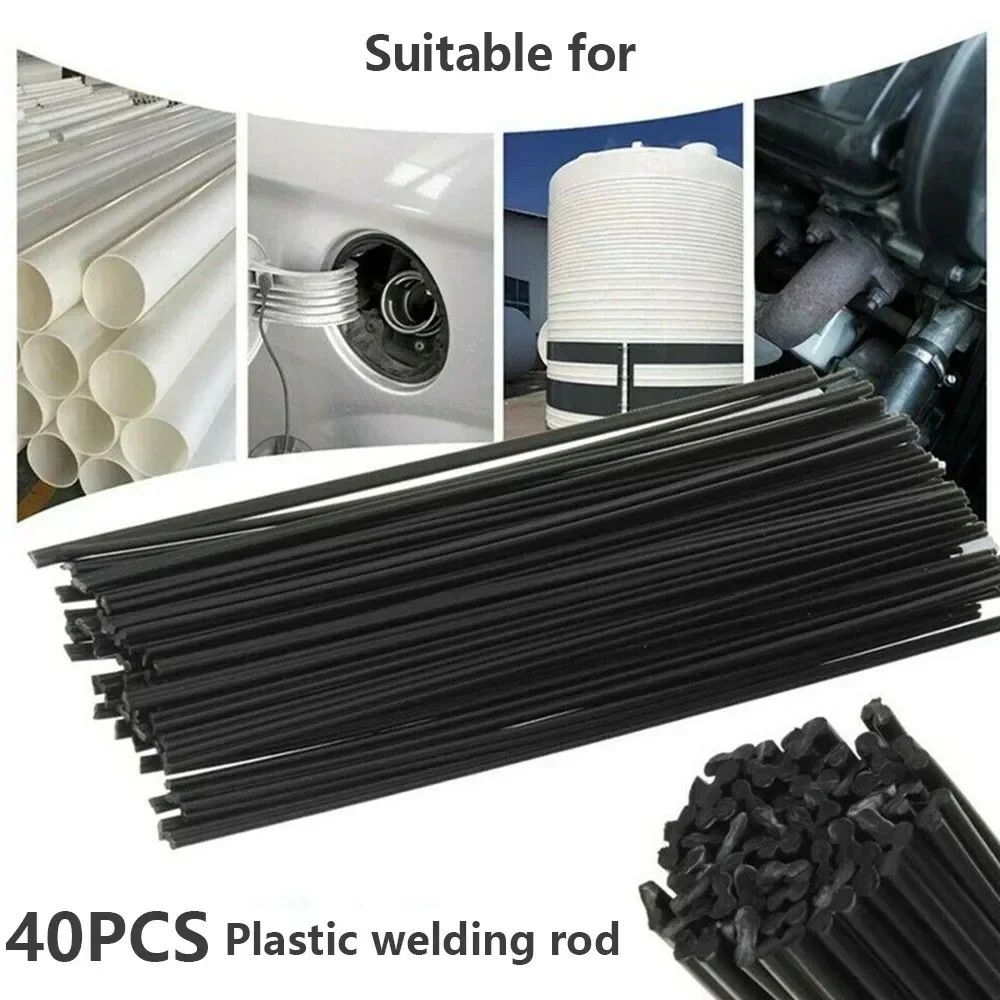 Hastes de soldagem de plástico preto para pistola de soldador de ar quente, Auto Car Bumper Repair, PP Sticks, Floor Soldering Tool, 200mm, 40Pcs