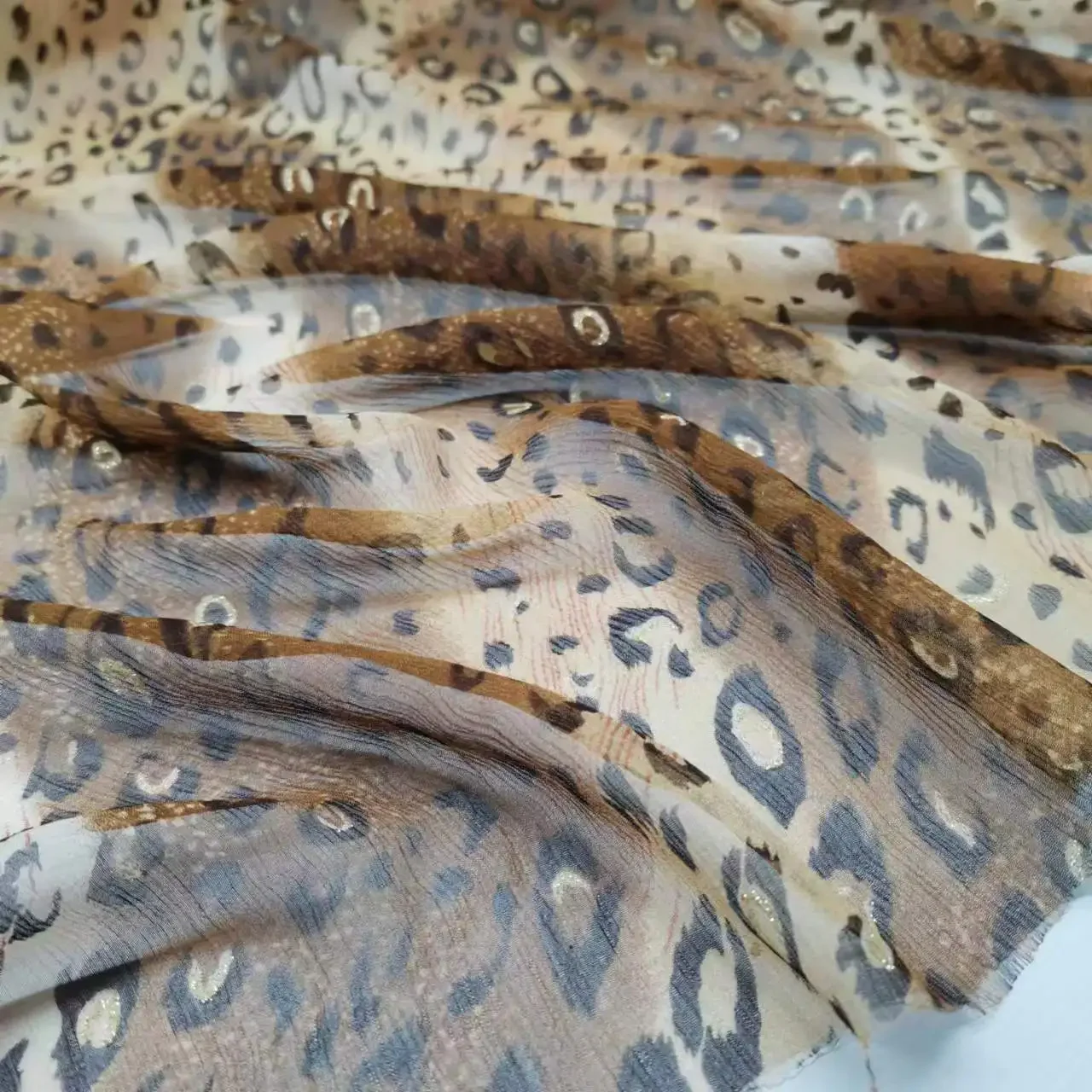 Big Deal Leopard Bling Crepe Mulberry Silk Fabric Glittery 100% Breathable Material