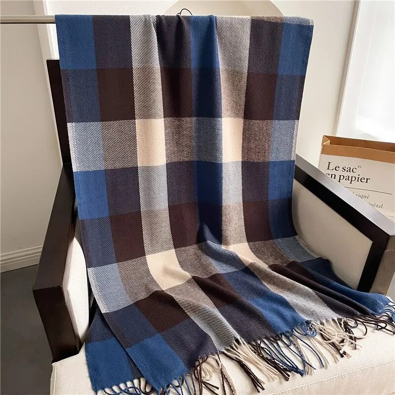 Winter Plaid Cashmere Blanket Scarf Fashion Design Thick Warm Pashmina Travel Shawl Wraps With Tassel Poncho Stoles Echarpe