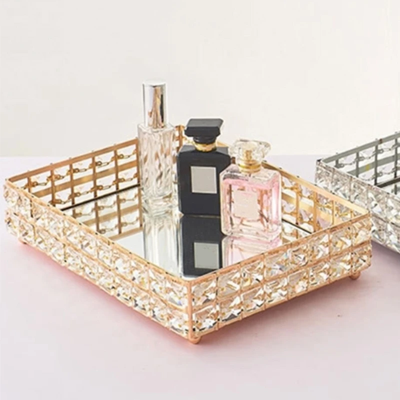 Fashionable Gold Tone Cosmetic Storage Holder with Metal and Plastic Crystals Base for Beauty Products Organization dropshipping