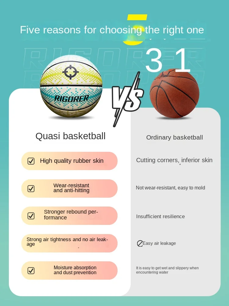 Rigorer ยางบาสเกตบอล KOB No.7นักเรียนกีฬากลางแจ้งบาสเก็ตบอลซีเมนต์ทนต่อการสึกหรอไม่ลื่นบาสเก็ตบอลสีสันสดใส