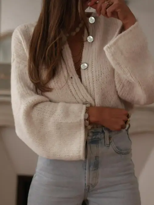 

Sweater women's 2025 autumn and winter new elegant solid color single breasted knitted cardigan wool sweater