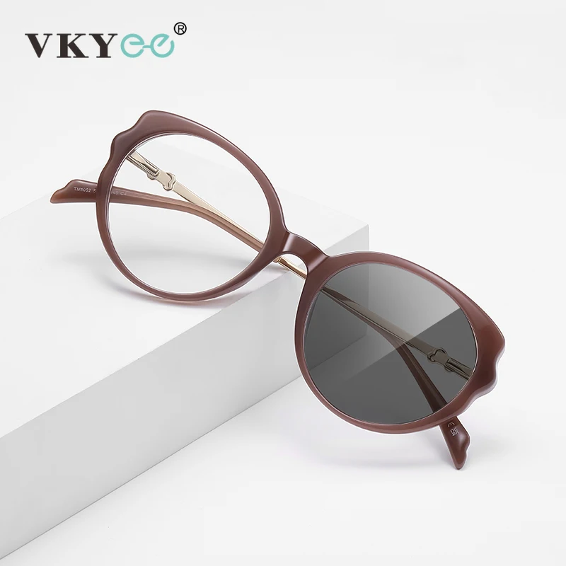

VKYEE New Style Personalized Geometric Round Frame Design Women's Anti-Blue Light Photochromic Glasses Customizable Prescription