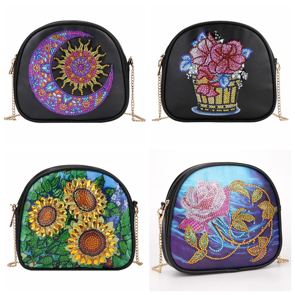 1pc/Set DIY Flowers Diamond Painting Cross Body Bag Crystal Rhinestones Leather Handbags with Chain Diamond Art Purse for Adults