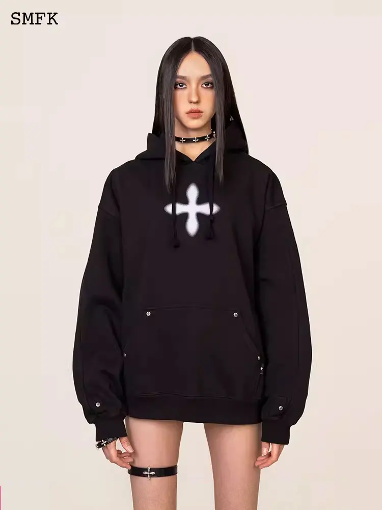 SMFK Classic Cross Flower Hoodie Women\'s Basis Graffiti Sports Hooded Oversized Autumn Winter Pullovers Versatile Casual Coat