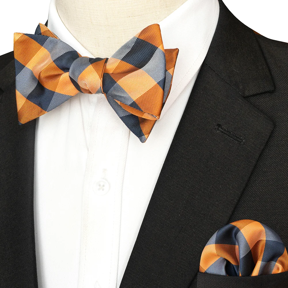 EASTEPIC Gestreifte Fliege für Herren, Einstecktuch-Set, kariertes Accessoire, Paisley-Krawatte, Blumenmuster, gepunktet, reines Schwarz, Abendparty – Detail 8