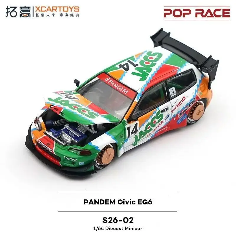 POPRACE 1:64 simulazione giocattolo in lega Honda coupé ornamenti da corsa civic EG6 JACCS modello di auto