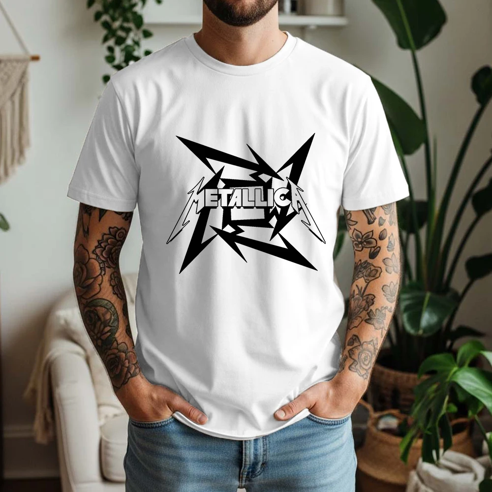 100% Cotton Metallica T-Shirt Metallica Band Heavy Metal Rock Punk Style Oversized Breathable Short Sleeve