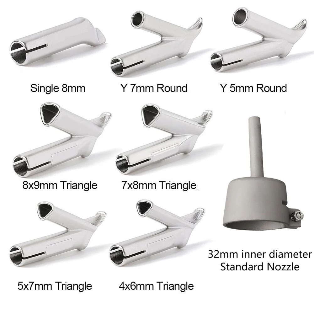 8PCS Stainless Steel Welding Tip Nozzles Set For 32mm Hot Air Plastic PVC Vinyl Repair Round Triangle Tacking Tool