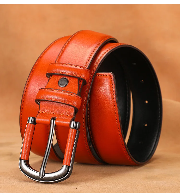 حزام بسيط متعدد الاستخدامات بإبزيم طائر صغير من الجلد الطبيعي للسيدات مع زخرفة ابتلاع للنساء