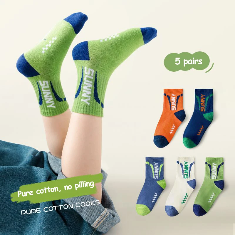 5Pairs 1-16Years  Children's Socks Full of Elasticity Stretchable At Will Fashionable Comfortable Athletic Socks FashionLetter