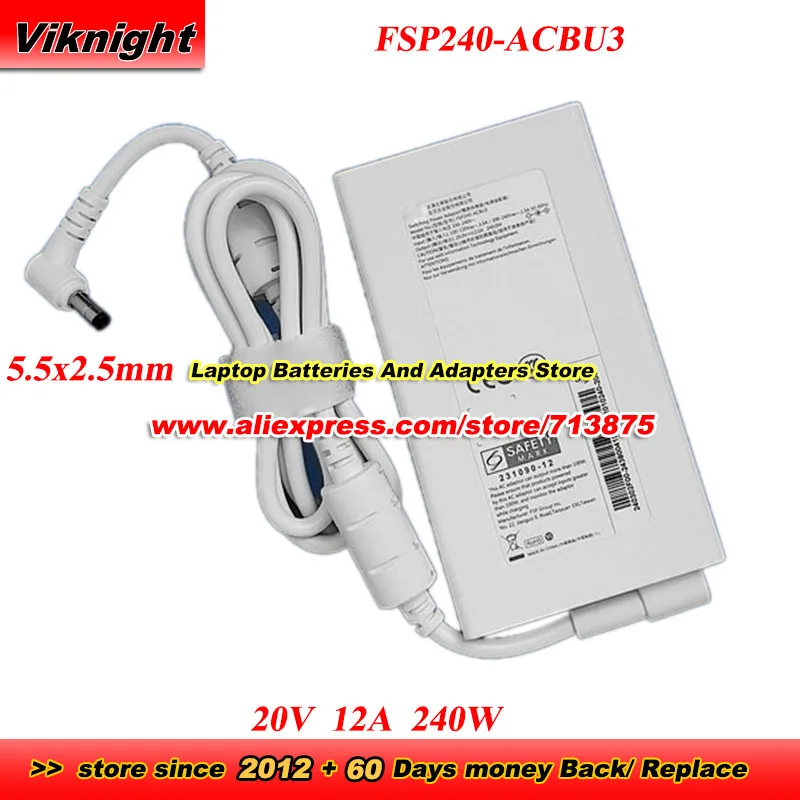 

20V 12A 240W FSP240-ACBU3 White AC Adapter for PTEROSAUR 15 16 PRO UNPARALLELED E16S with 5.5x2.5mm tip
