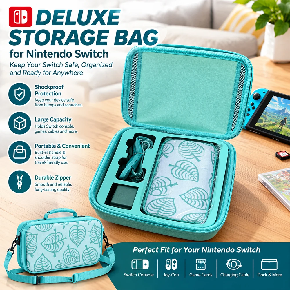 Deluxe Storage Bag For Nintendo Switch, Deluxe Carrying Case With Handle Shoulder Strap, Fits Switch Accessories, Animal Pattern