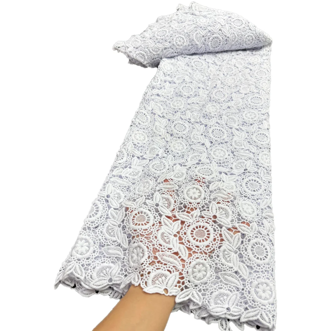 

5 yards Pure White Soft African Guipure Lace High Quality Plain Black Couple Cord Lace Cupion Fabric for Ladies Gentlemen Dress