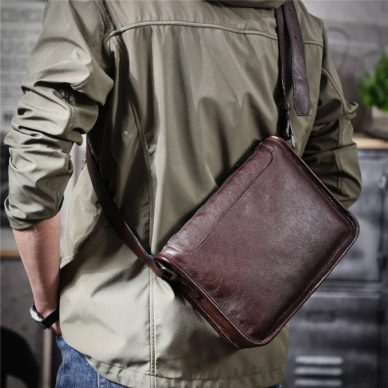 

PNDME simple vintage handmade genuine leather men's crossbody bag outdoor weekend casual luxury real cowhide shoulder bag