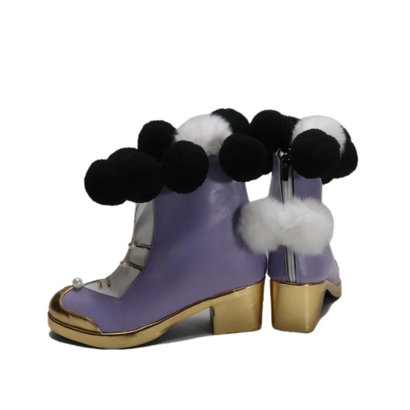 Customize Rocciai Cosplay Game Wuthering Waves Rococo style Fur ball collar lovely purple boot Shoes