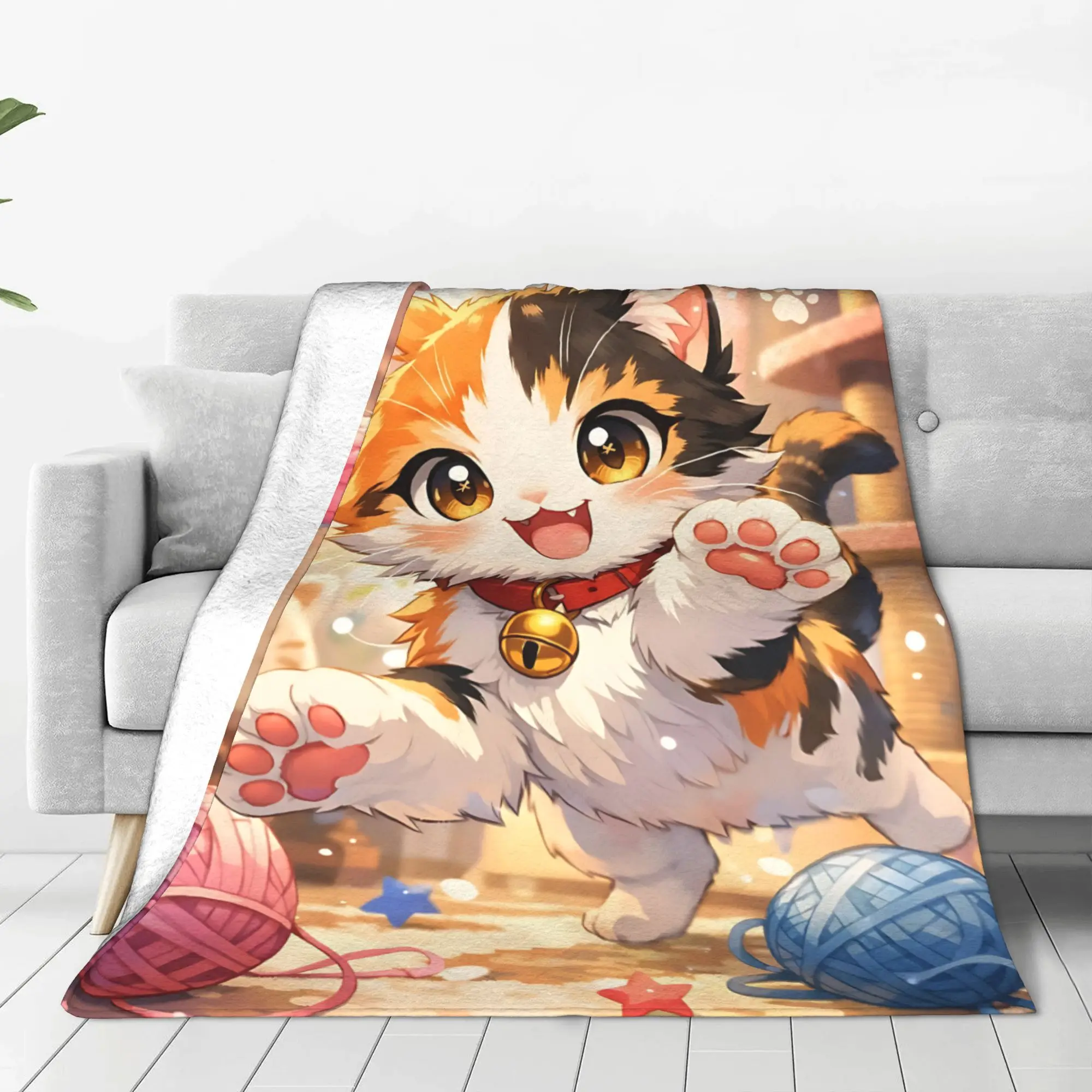 1PC Home Cute Cat Kawaii Blanket Throw Blanket  Novelty Warm Blanket All Season Gift for Happy Halloween Give Thanks