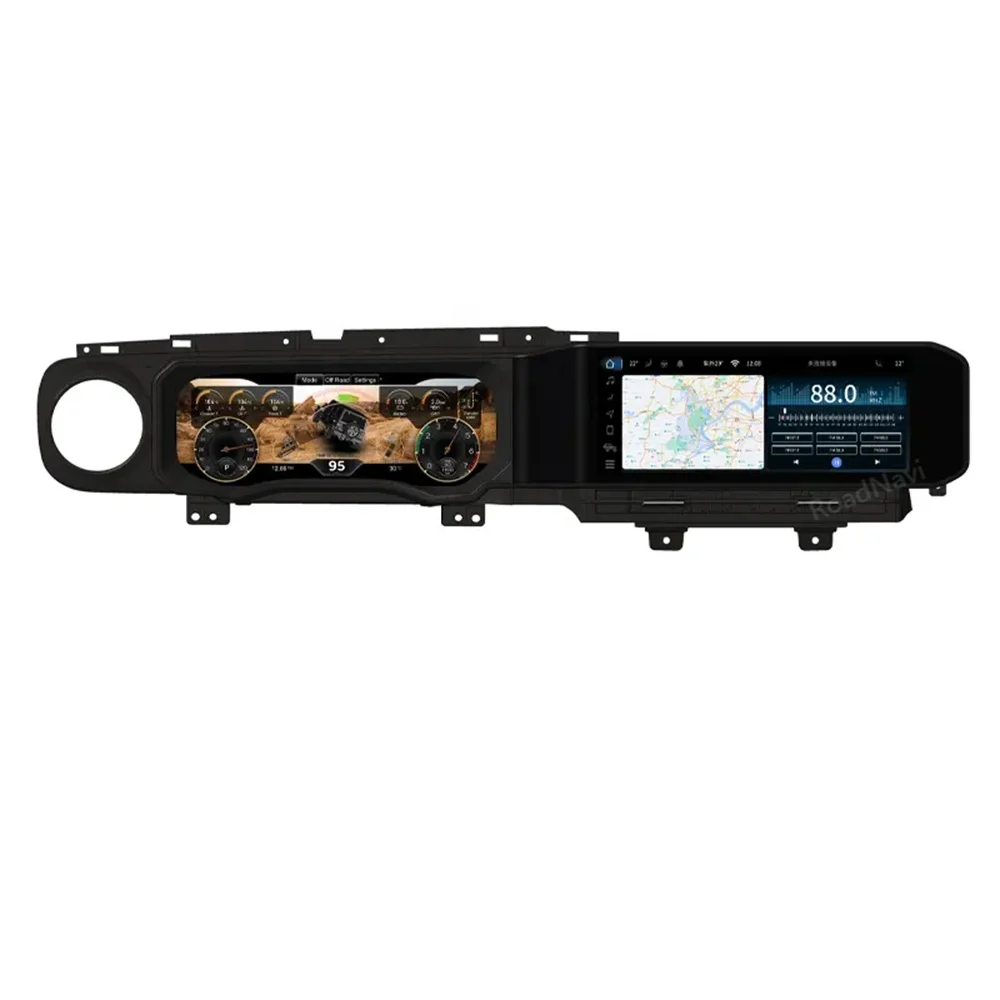

RoadNavi 12.3-дюймовый двухэкранный мультимедийный центр для Jeep Wrangler JL 2018-2023, Android автомагнитола, цифровая приборная панель AR