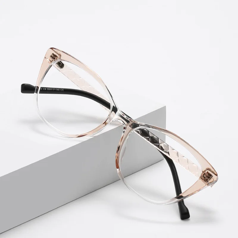 CLLOIO Lady Fashion Cat Eye Lattice Eyewear Myopia Hyperopia Prescription Glasses Women Anti Blue Light Reading Computer Glasses