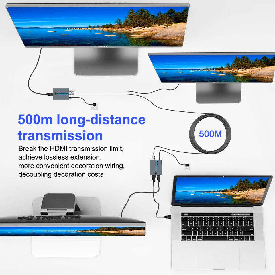 500m/1640ft 1080P HDMI compatible coaxial extender via single RG6/7/11 coaxial cable HD transmitter and receiver splitter