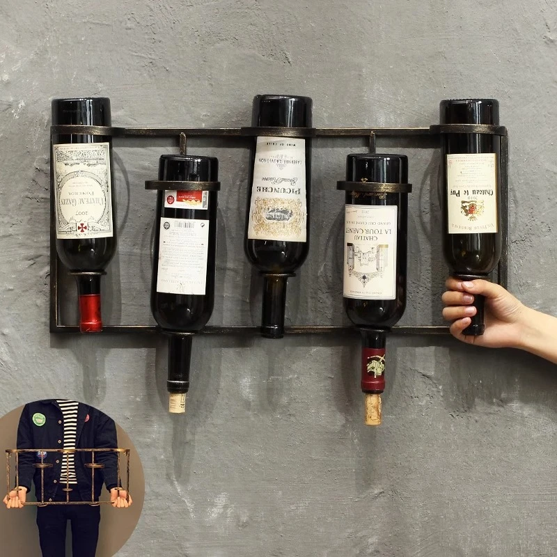 Vintage Industrial Wall Hanger, Iron Pipe Wine Rack Mount, Loft Style Bottle Holder Decor, Bar Restaurant Steel Fixture