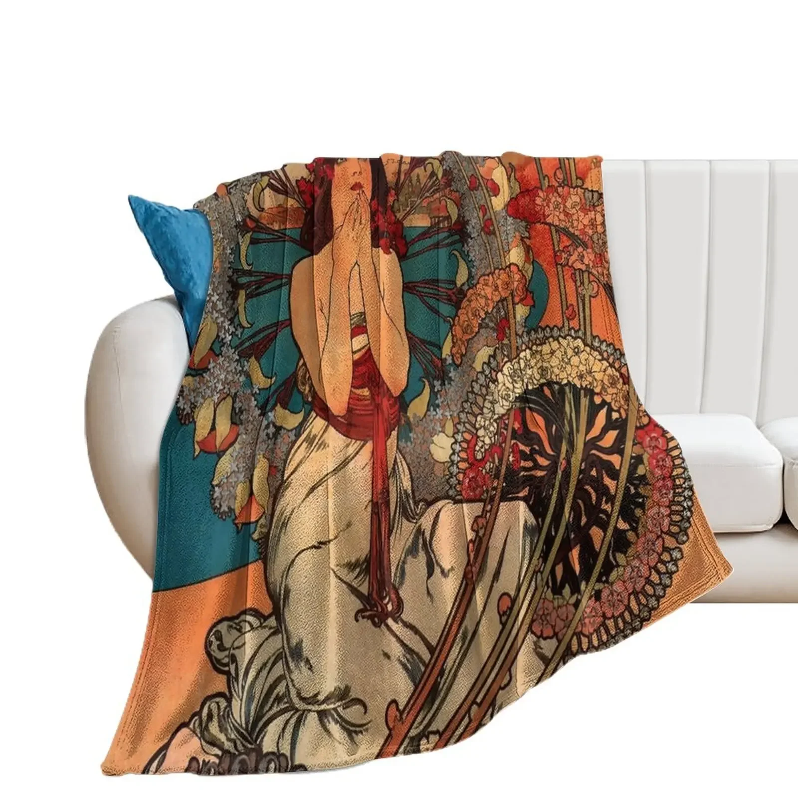 

Monaco Monte Carlo.1897,Alphonse Mucha,litography Throw Blanket Flannels manga Blankets