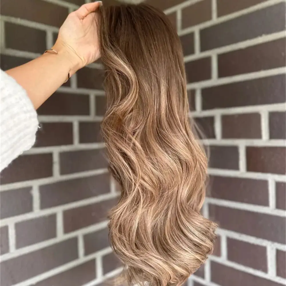 

Ash-brunette Sun-kissed Highlights Wig HD Transparent Chestnut Brown Lace Front Wig with Brown Roots Preplucked Hairline 13x4