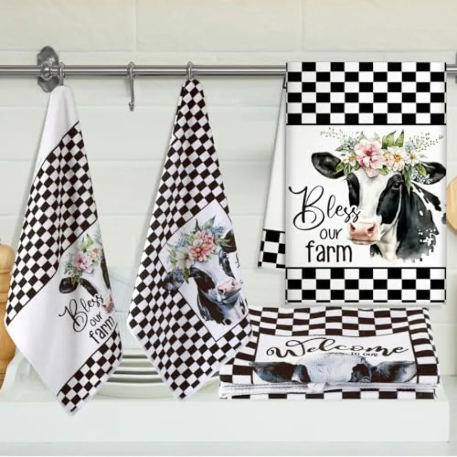 6 قطعة مناشف المطبخ الحيوانات المزرعة البقرة المطبخ مناشف اليد البقرة خنزير الدجاج منقوشة مزرعة مضحك طبق ريفي ماصة مع Hangi