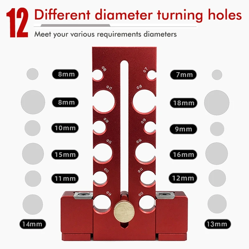 조절식 장부촉 메이커 지그, 손잡이 타입, 양날 절단 목재 스트립, 터닝 밀링 장부촉, 라운드 로드 도구, 12 홀, 7mm-18mm