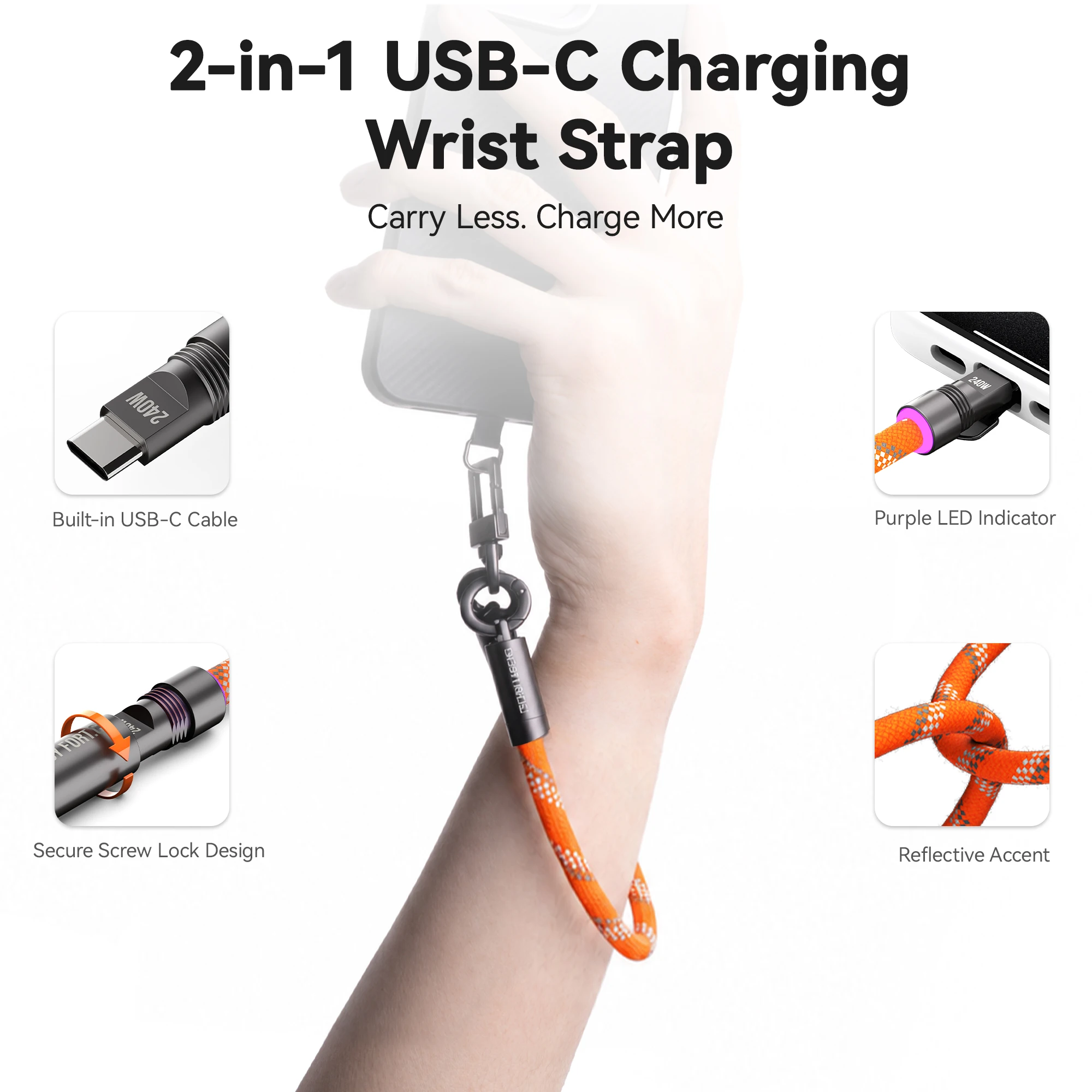240W PD USB C to USB C Phone Lanyard Cable Short Braided Wrist Strap Fast Charging Cord Type C Cable for Phone Tablet Laptop