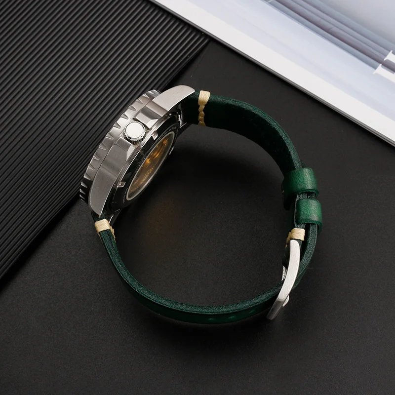 حزام ساعة من الجلد الطبيعي بتصميم عتيق من Small Bees لـ Gucci YA 1264065   حزام ساعة رجالي 20 22 ملم أخضر أسود أزرق عالي الجودة