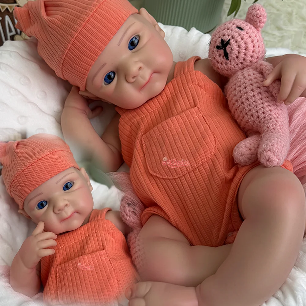 

20” Silicone Reborn Baby Doll Blue Eyes Newborn Doll Handmade 3D Painted Skin Lifelike Soft Baby For Kids Age 3+ Easter Gift