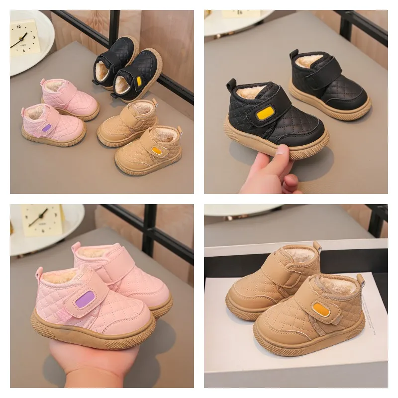 1-12 سنة الأطفال أحذية الثلوج الكاكي مبطن سميكة الفتيان الفتيات أحذية مشي الوردي لينة عدم الانزلاق الاطفال أحذية قطنية قصيرة #1