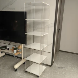 Nordic Acrylic Rotating Bookcases Floor Movable Display Stand Living Room Study Corner Storage Rack Library Multi-Layer Shees