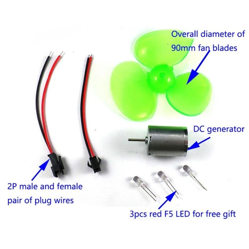 

5asd 90mm/3.54inch DIY Micro Wind Generator Wind Turbines Motor Model Kits with Fan