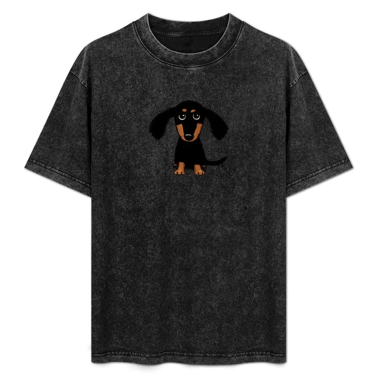 Longhaired Dachshund Black and Tan Puppy Dog T-Shirt plain vintage graphic tee tshirts for men