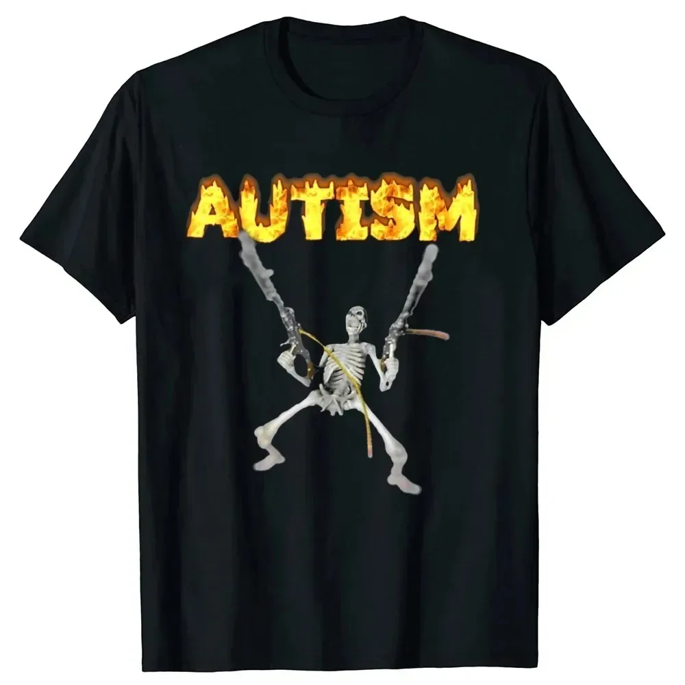 Retro Autism Skeleton Funny Women T-Shirt Neurodivergent Autism Awareness Support Graphic Tee Halloween Gifts Female Clothes