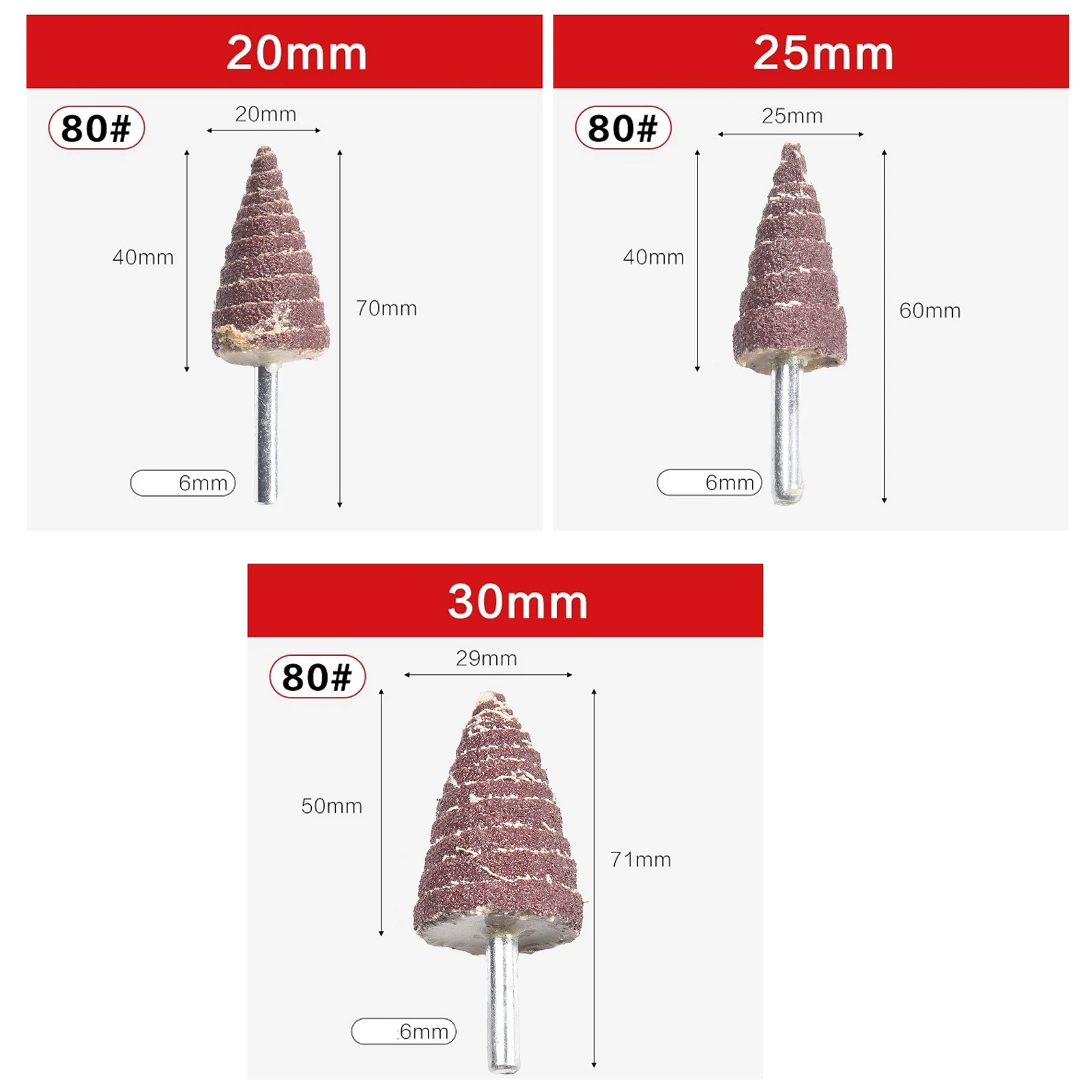 

Resin Sandpaper Wheels For Polishing Tapered Cone Grinding Head 6MM Shank Suitable For Electric Drills 20/25/30mm