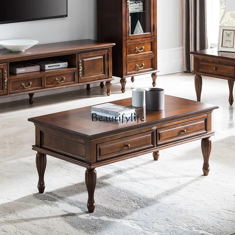 yj7 American modern simple small apartment living room home retro solid wood tea table