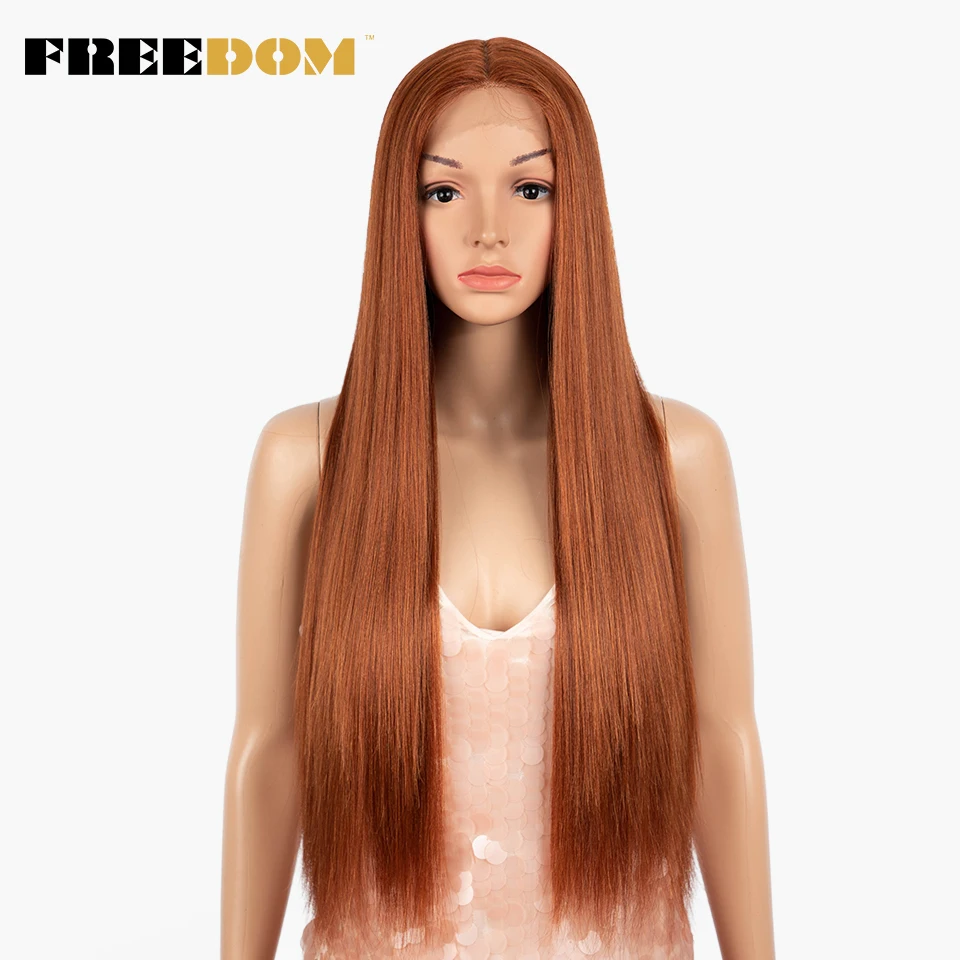 FREEDOM Synthetic Lace Wig 30 Inch Long Straight Wigs Soft Rainbow Colorful Blue Blonde Ginger Wigs For Black Women Cosplay Wig