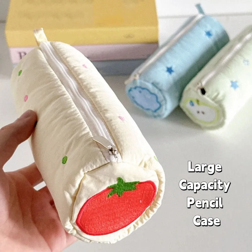 Portable Embroidery Pencil Case Pouch Pillow Shape Single Layer Makeup Lipstick Bag Zipper Little Star Simple Pen Case