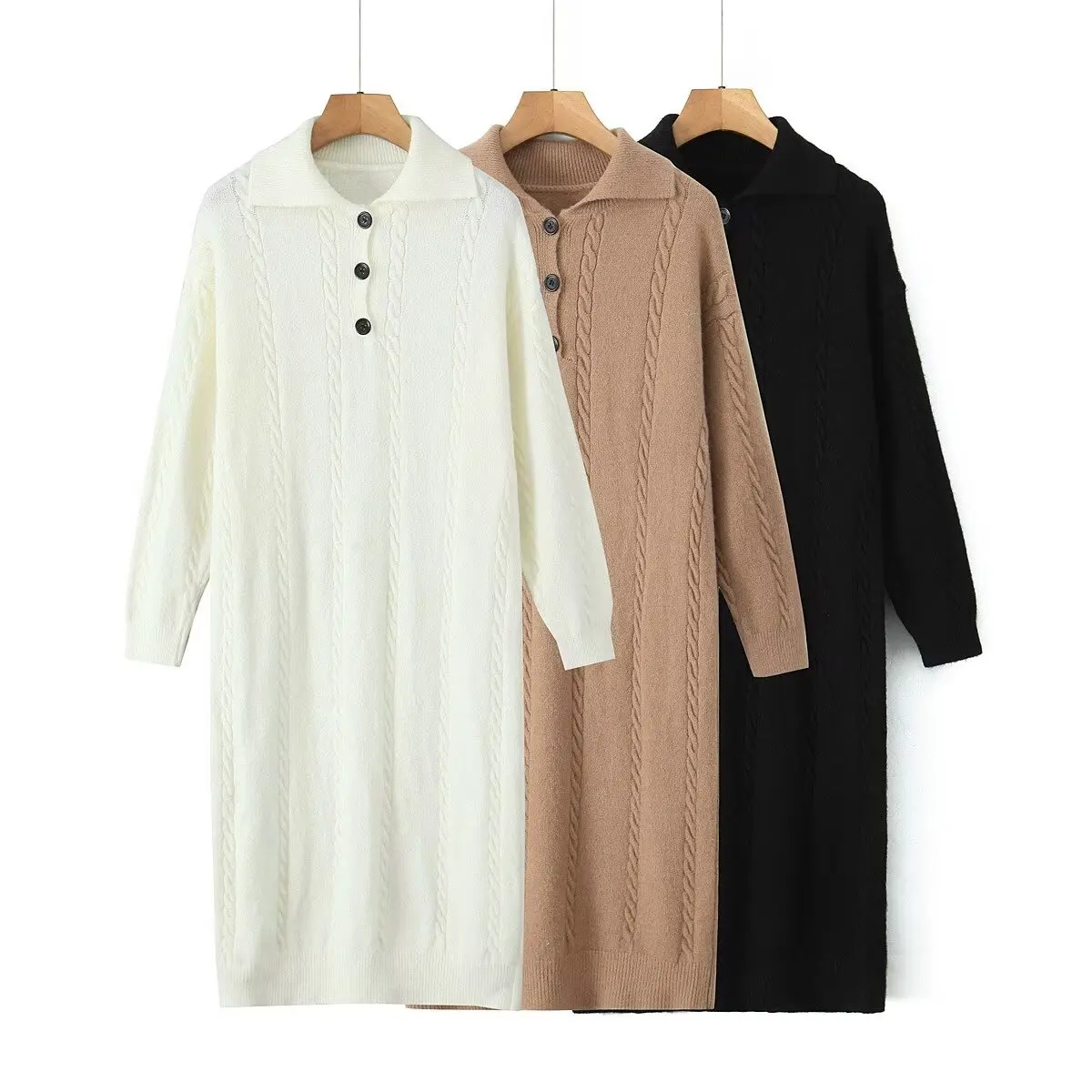 Vestido Suéter Deco con Botones Versátil y Moderno JNLEAOG, Diseño de Ropa Femenina, Sensación de Primavera y Otoño, Esti...